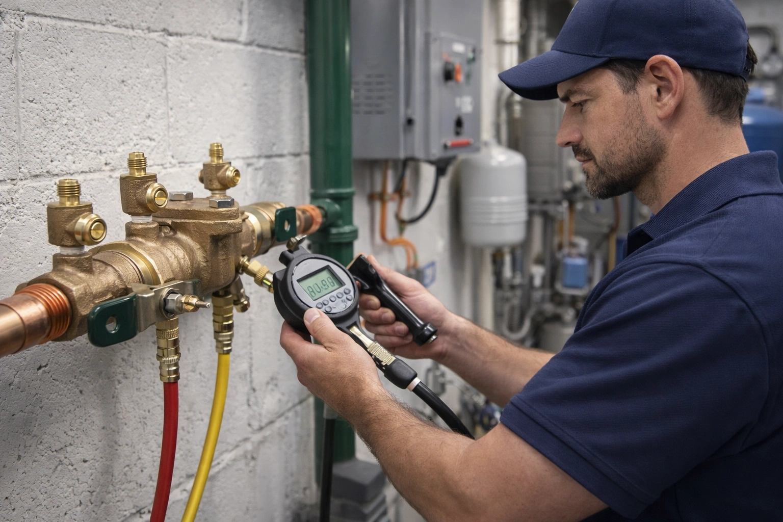 Installed backflow prevention device assembly